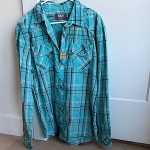 BKE Men's Turquoise Plaid Button Down Shirt